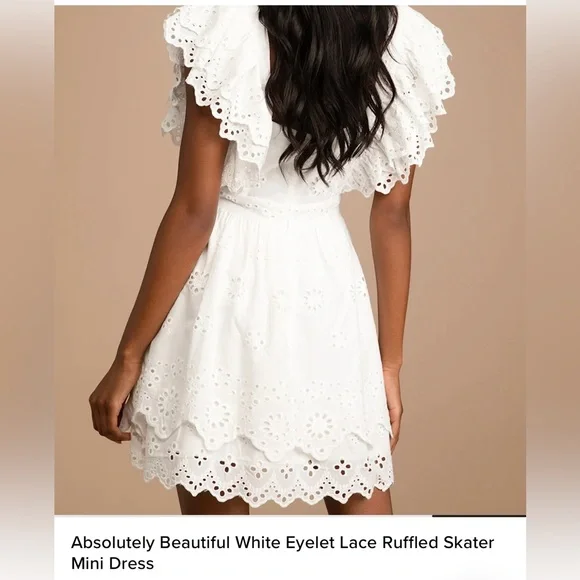 Lulu's White Eyelet Lace Ruffle Mini Dress - Picture 2 of 8